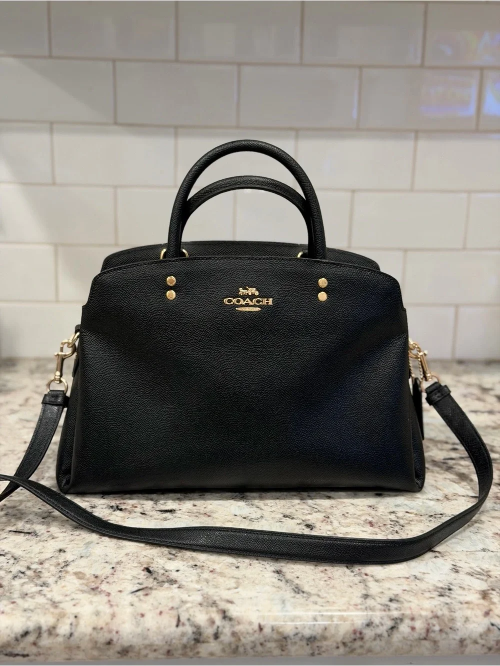 Coach Black Pebbled Leather Satchel with Gold Hardware